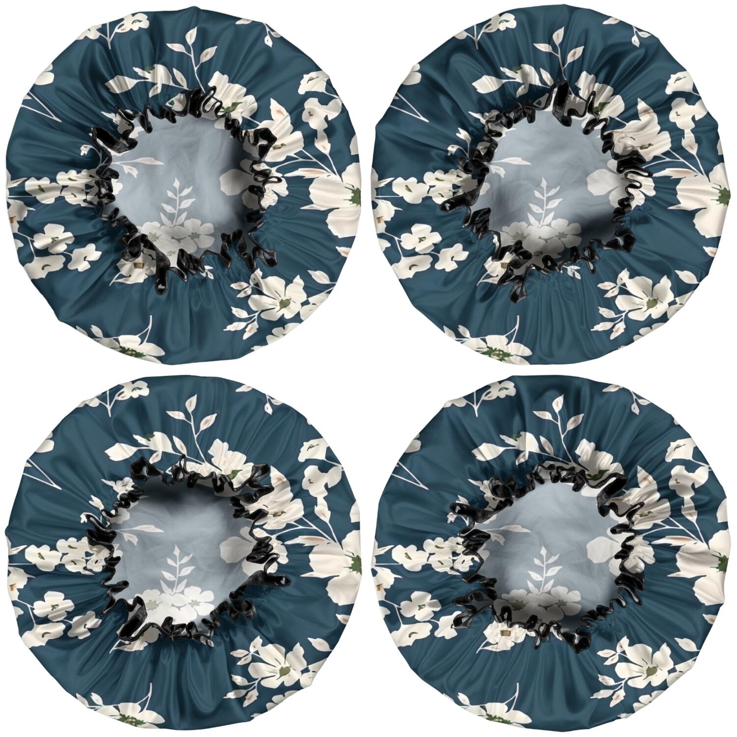 Shower Caps,Pioneer Flower Floral Print Pattern Waterproof Shower Cap for Women 4 Pieces,Double Reusable Hair Cover for Shower PEVA Elastic Stretch Hem