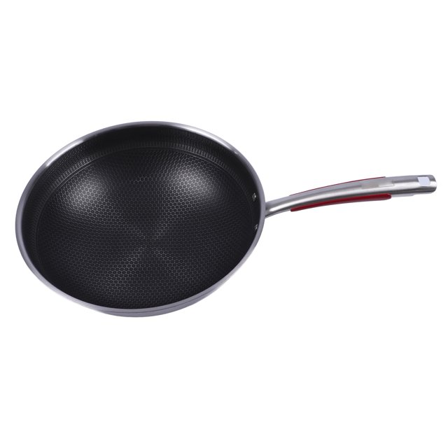 Loewten Stainless Steel Fry Pan, Round, Large Skillet for Home Kitchen Cooking
