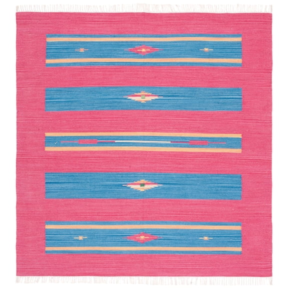 SAFAVIEH Montauk Westley Southwestern Cotton Area Rug, Red/Blue, 6' x 6' Square