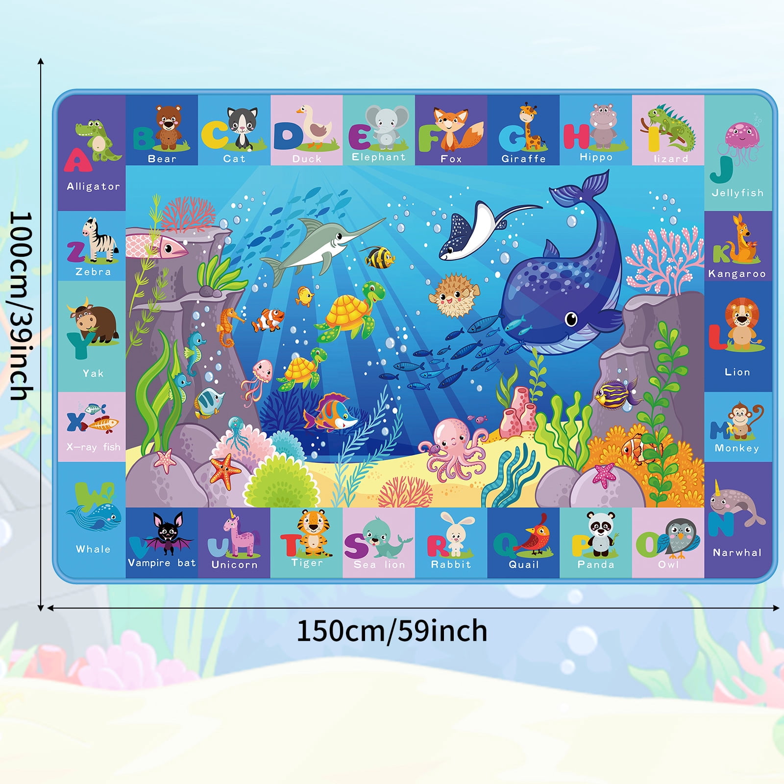 Baby Play Mat for Floor, Kids ABC Educational Crawling Mat Soft Tummy Time Playmat for Toddlers Infants Playroom Classroom 59x39.4 Inch
