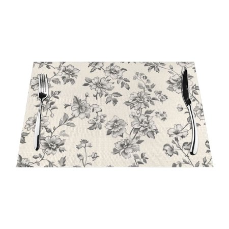 

Intricately arranged floral pattern in gray and Dining mat washable heat-resistant indoor/outdoor dining mat vinyl woven non slip dining mat for restaurant table protection PVC dining mat