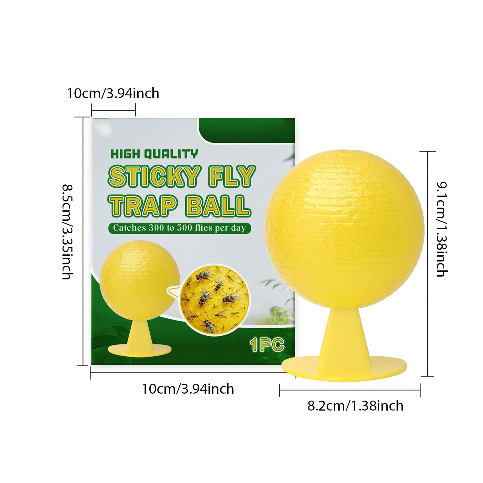 MoonSpry Sticky Fly Trap Ball - Effective Sticky Insect Catcher with Strong Adhesion for Indoor Outdoor Use, Home Patio Garden Kitchen - Yellow Fly Trapper with Stand for Flying Insects