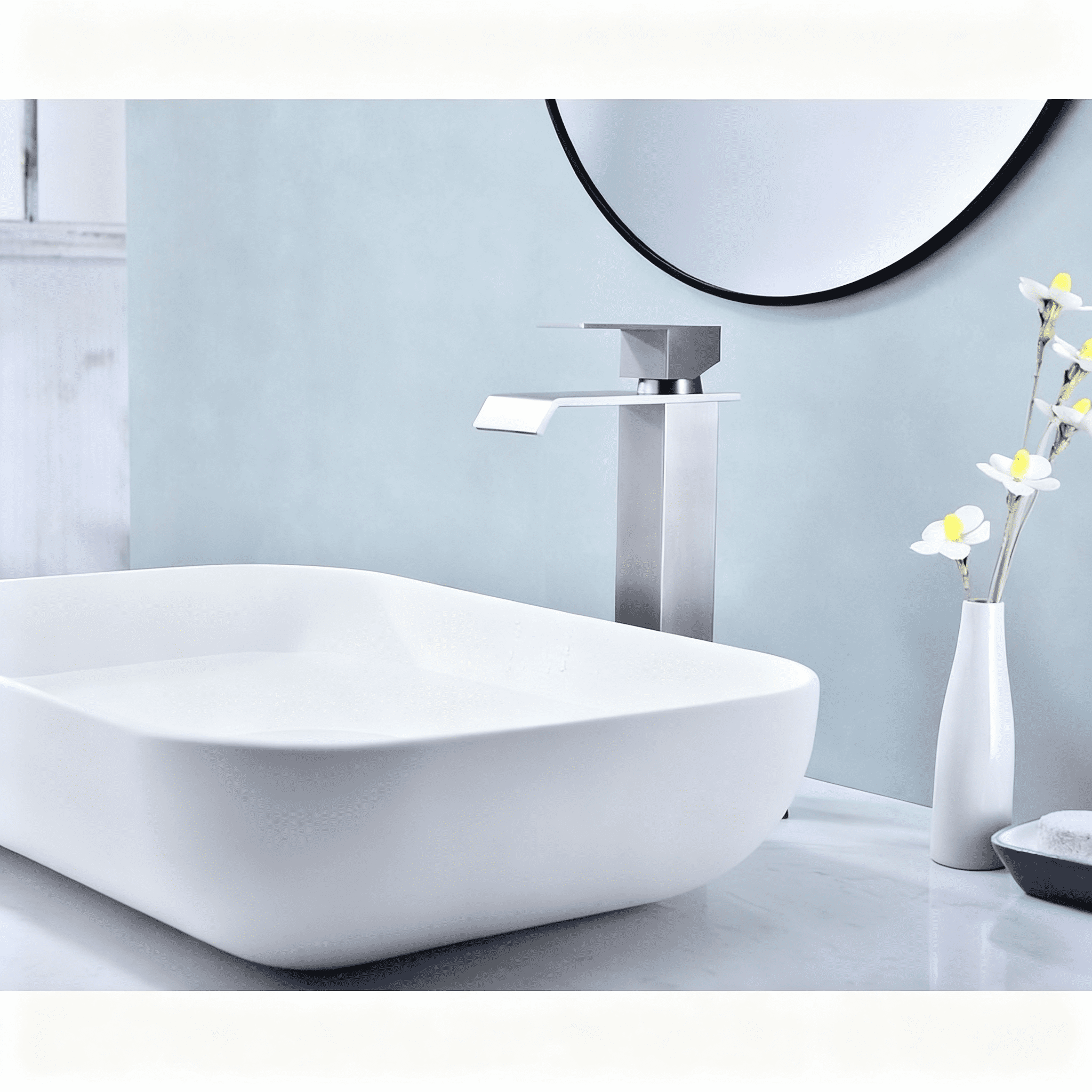 Waterfall Spout Bathroom Sink Single Handle Faucet with Pop-Up Drain (No Overflow)