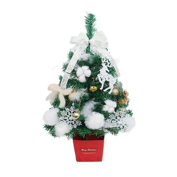 Artículos de decoración Mini árboles de Navidad artificiales de mesa con lazo, ciervo, conejo, bola de pelo de algodón, campana de plumas, adornos de copo de nieve para mesa, escritorio, decoración