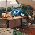 thumbnail image 3 of FEZIBO Dual Motor Electric Standing Desk with Desk Divider and Storage Pegs, Splice Board in Walnut Finish, 48", 3 of 9