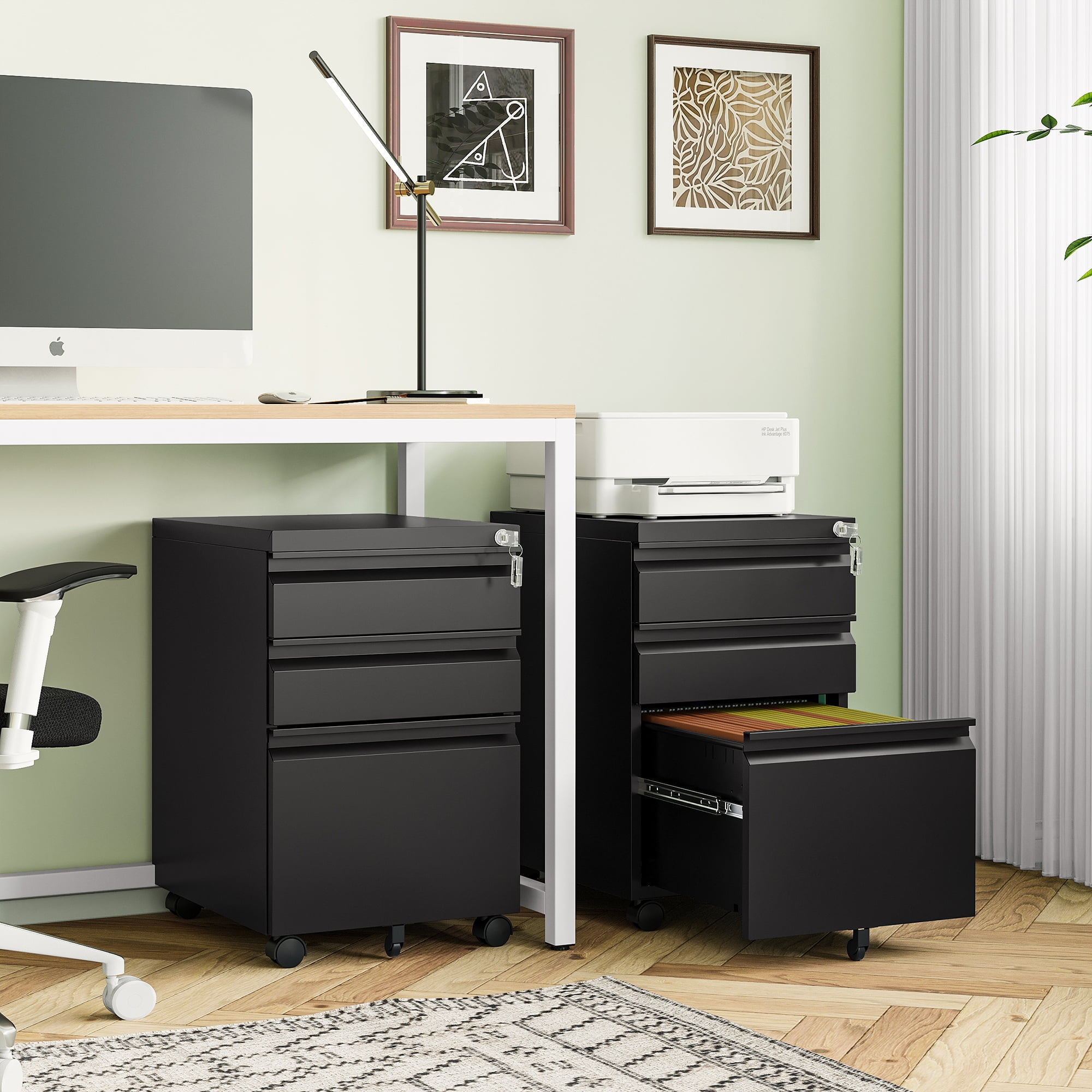 STANI 3 Drawers Mobile File Cabinet, Metal File Cabinets with Lock, Under Desk Rolling Filing Cabinet for Home Office Fit Letter/Legal/A4 Size (Unassembled,Black)