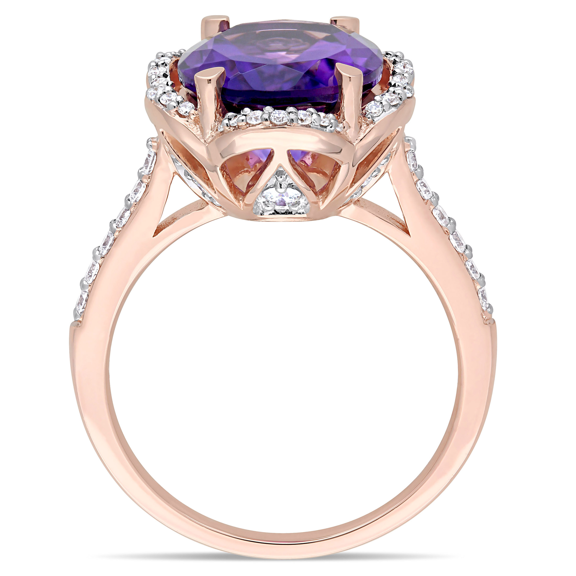 Miabella Women's 4 Carat T.G.W. Oval-Cut African Amethyst & 1/2 Carat T.W. Diamond 14kt Rose Gold Halo Ring - image 4 of 8