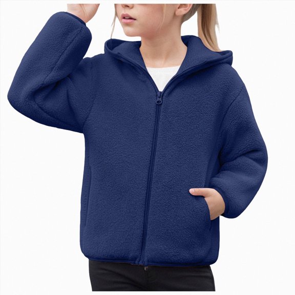 Ccpelsie Girls Fashion Zip Up Hoodies Kids Cute Sweatshirts Teen Trendy Casual Coat for Fall Winter(Navy,9-10 Years)