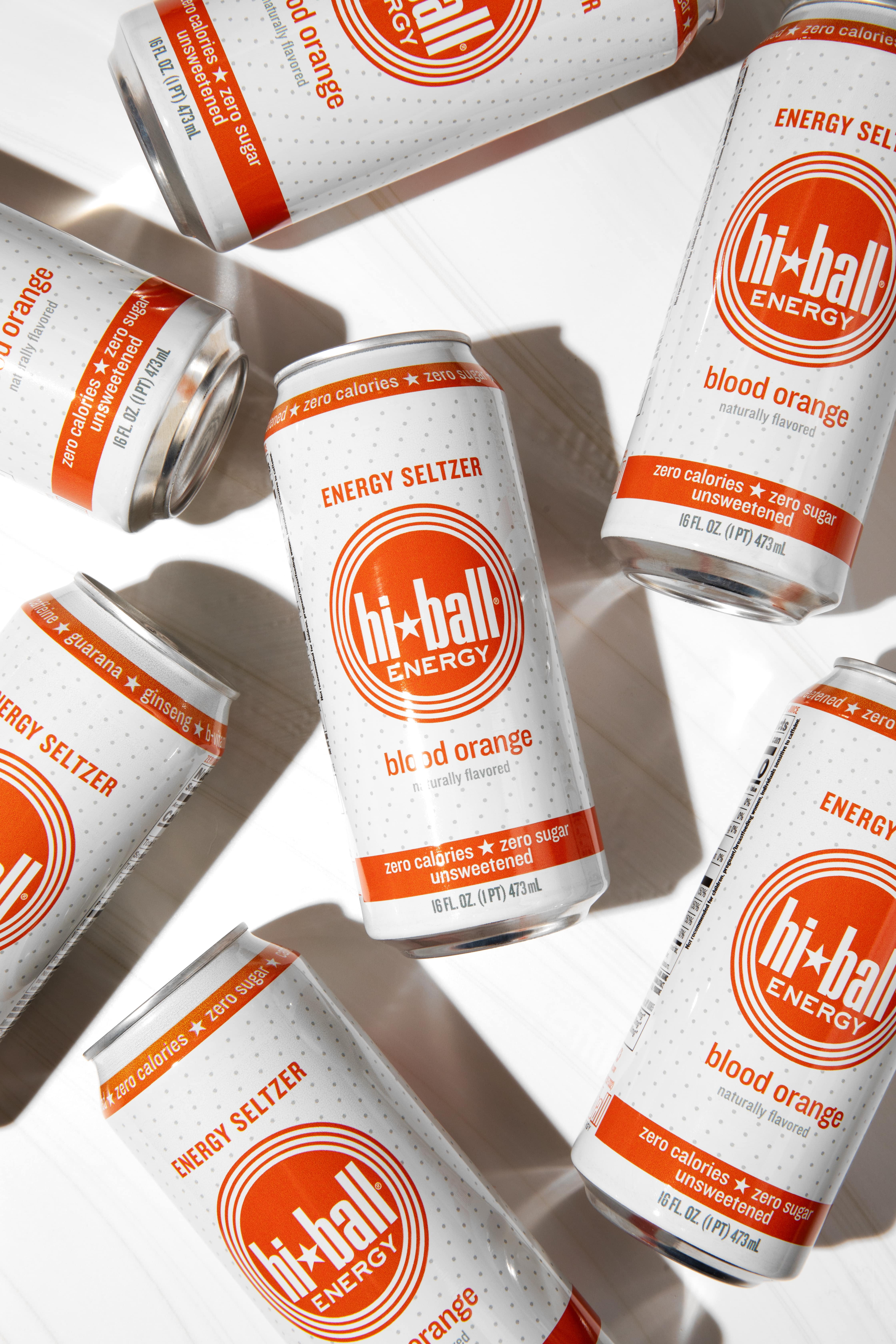Hiball Clean Energy Drink, Zero Sugar Caffeinated Seltzer Water, Blood Orange, 16 Fl Oz, 12 Pack