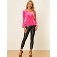 thumbnail image 3 of Blusa de terciopelo con cuello en V para mujer Rosa Caliente XS, 3 of 5