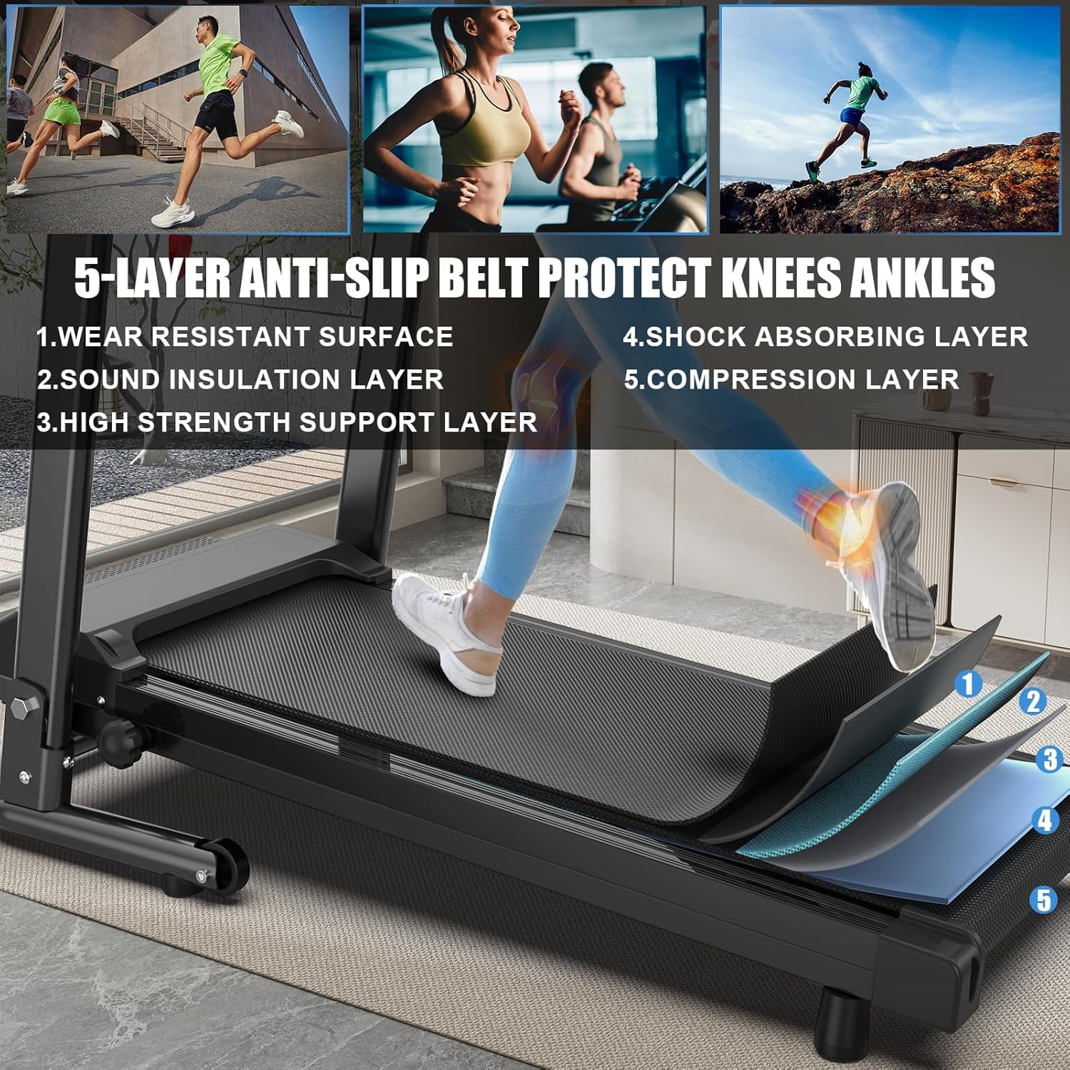 OBENSKY 2.5HP Foldable Treadmill for Home Quiet Folding Running Jogging Machine, 300 LBS