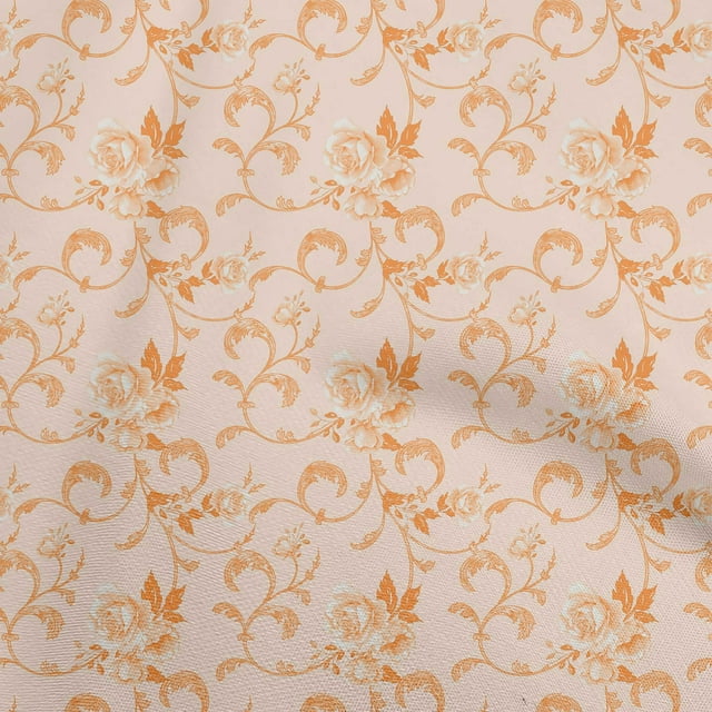oneOone Cotton Flex Light Beige Fabric Asian Pottery Floral Craft Projects Decor Fabric Printed By The Yard 40 Inch Wide
