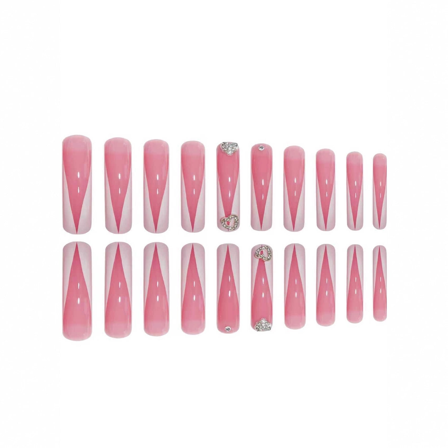 Super long curved nail pieces, sweet and cool flash rhinestone love texture embellishment, wearing fake nails, finished product wholesale