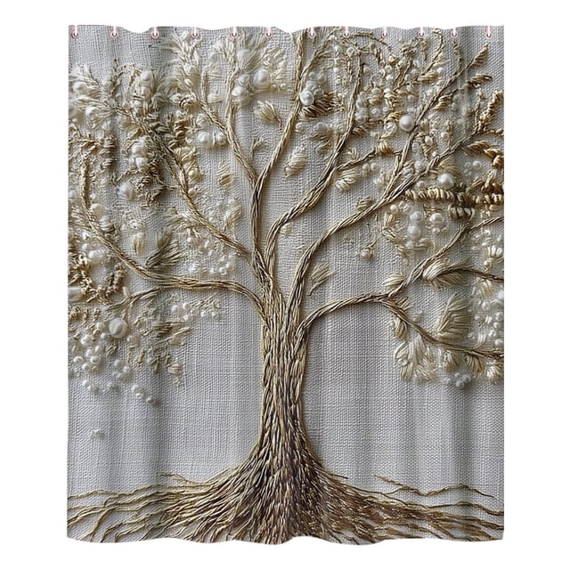 Cortinas de Plástico de Baño Ducha Faux Bordado Impreso 180x180cm, Impermeable Y Poliéster a Prueba de Moho, Cortinas de Ducha Decorativas para el Baño