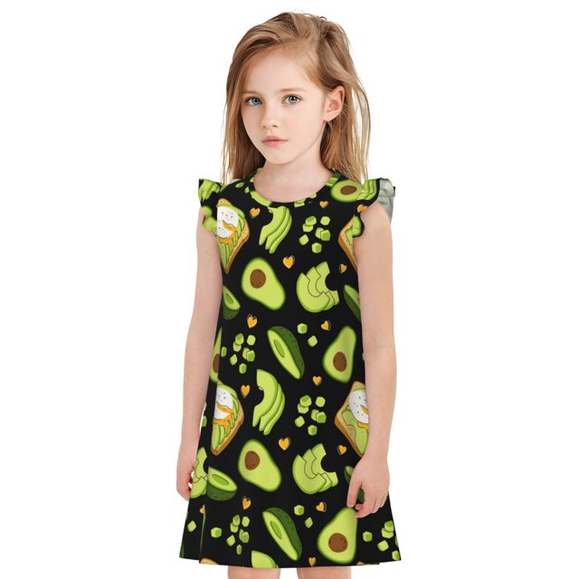 Fotbe Avocado Toast Vestido de Dormir para Niñas de 3 a 10 Años, Mangas Cortas, Estilo Princesa, Pijama Camisón con Mangas Voladas-Large