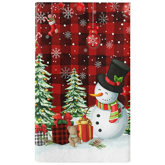 Christmas Red Checkered Kitchen Towel Cleaning Cloth Snowman Dish Towel Christmas Tree Printed Hand Towel for Christmas Party Dining Table Decoration Home Kitchen Wiping Cloth Type 7