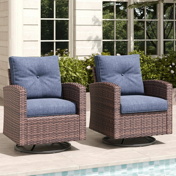 Layinsun 2 Pieces Patio Furniture Set with Swivel Chairs, Rattan Wicker Rocking Glide Chairs