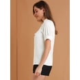 thumbnail image 4 of INSPIRE CHIC Tops de blusa de trabajo con cuello redondo y mangas cortas con tapeta de medio botón con volantes para mujer blanco XS, 4 of 6
