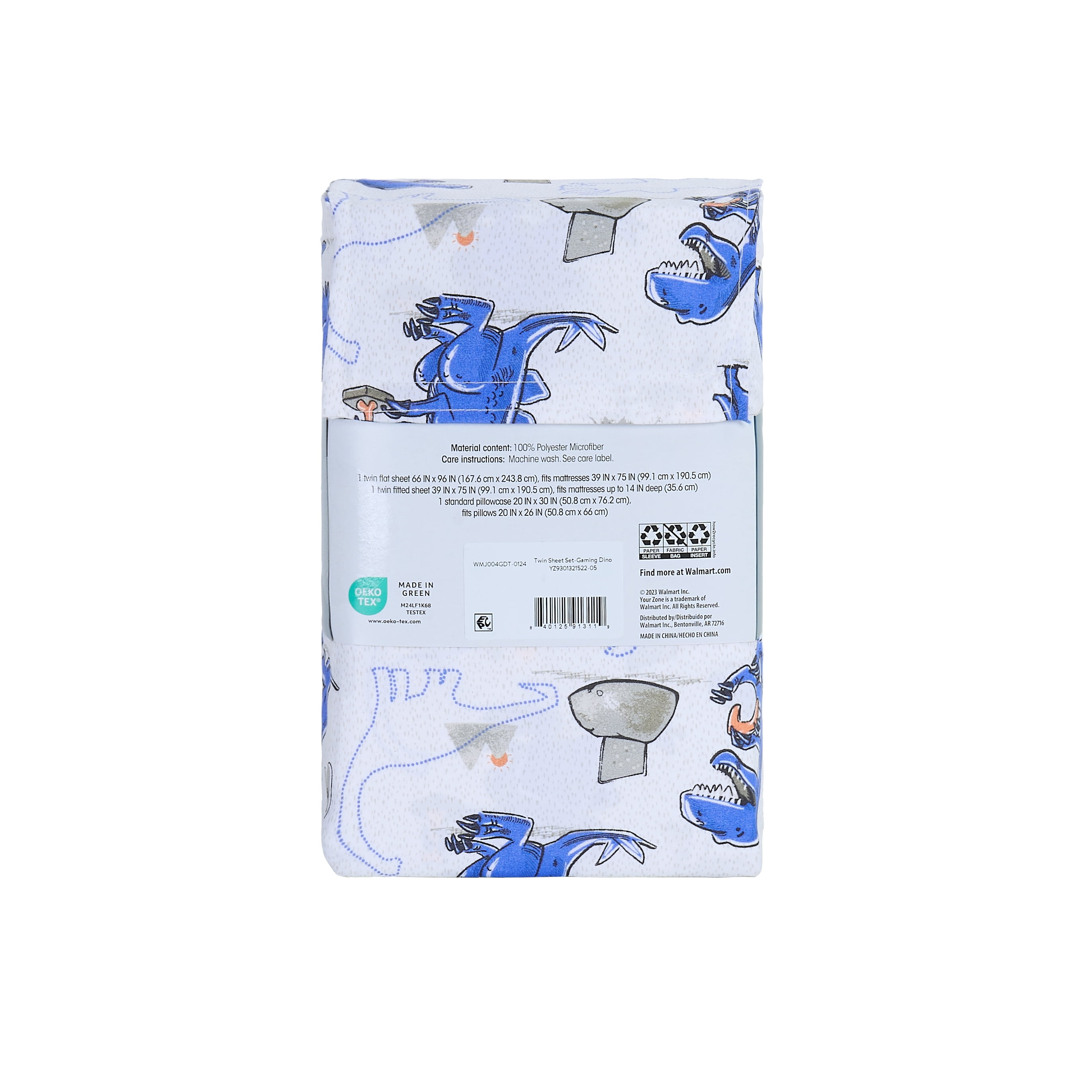Your Zone Kids Soft Microfiber Sheet Set, Dino Gamer, Twin, 3 Pieces, Easy Care