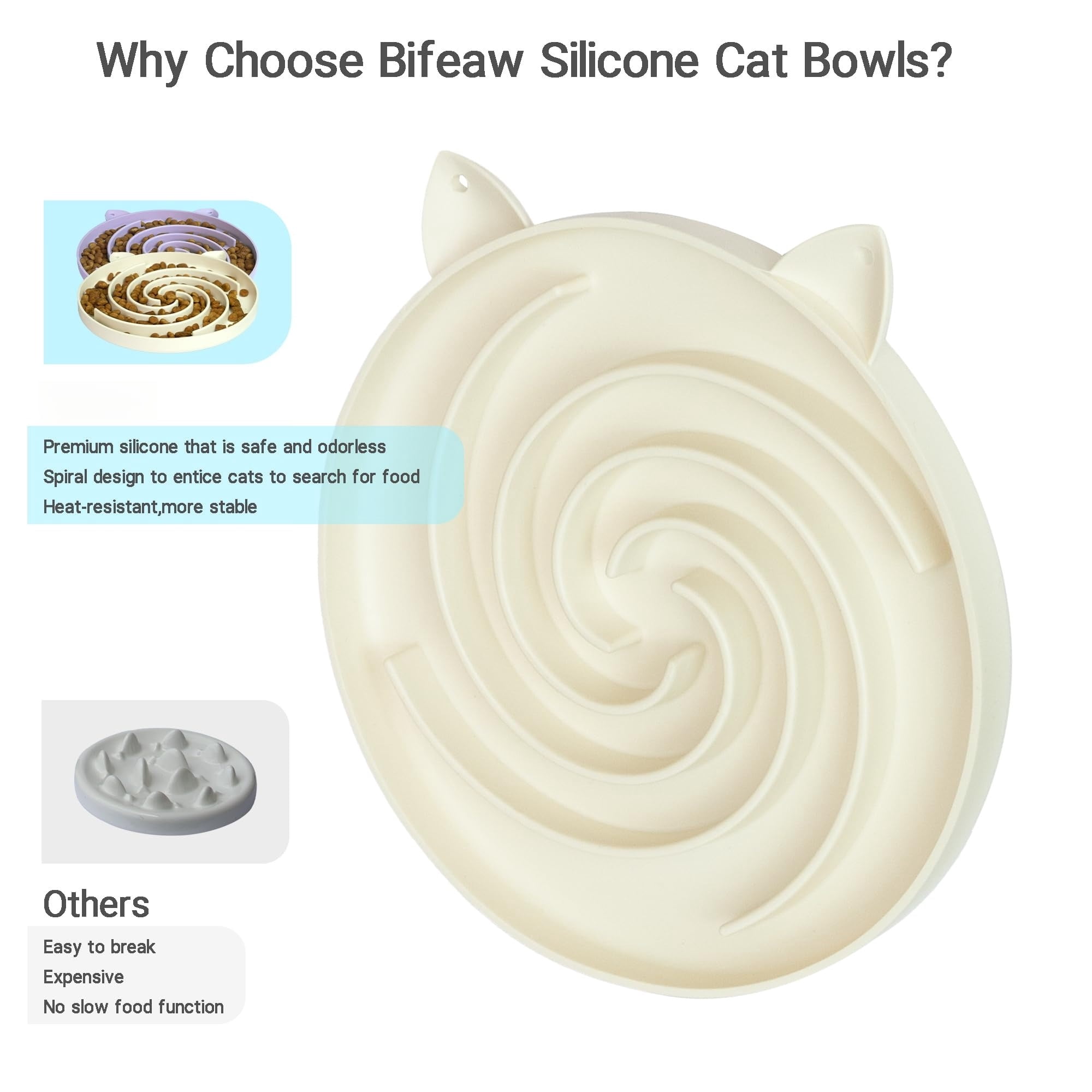 Slow Feeder Cat Bowl, Easy to Clean Silicone Bowl, Ideal for Dry and Wet Food (Green and Blue)