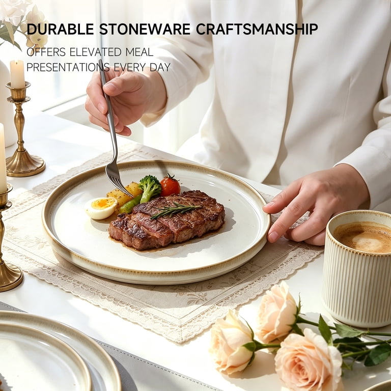 ALOFMO Stoneware Dinnerware Set for 4, Beige, 16-Piece Ceramic