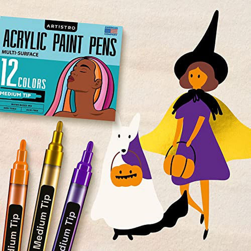 primrosia 12 essentials acrylic paint pens medium tip markers set. art  supplies for diy craft, drawing, ceramics, coloring, r