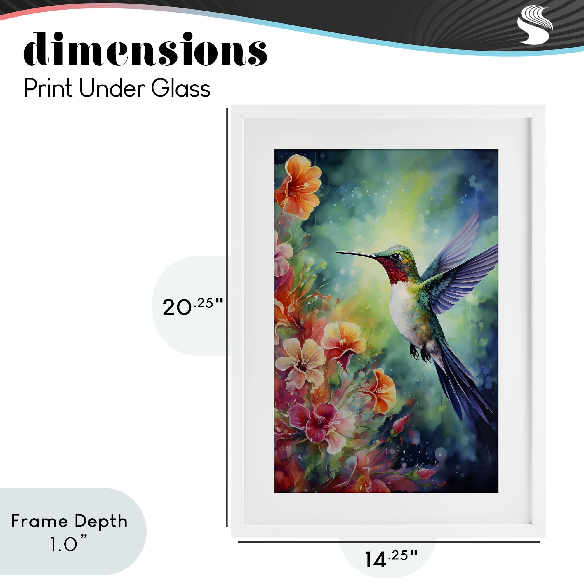 Stupell Industries Fluttering Hummingbird & Radiant Blossoms White Framed Print Under Glass, design by Creative Studio
