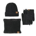 thumbnail image 2 of Dyfzdhu Hat Scarf Gloves Set Fleece Warm Knit Neck Warmer Wool Thermal Cap Outdoor Sport Ski Bike Mittens Men Women Black, 2 of 6