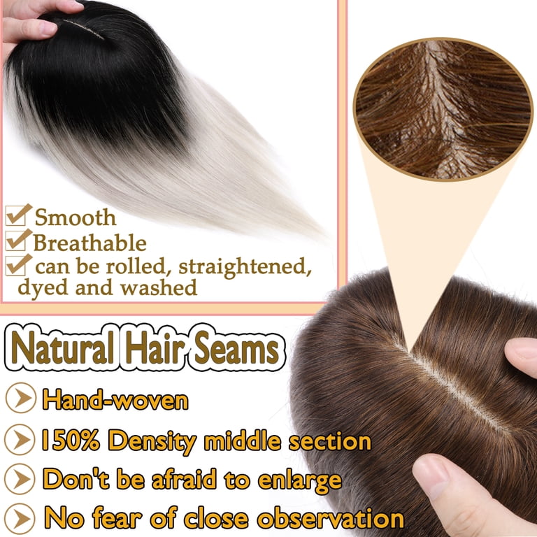 Real Human Hair Topper 12 Inch Silk Base Clip-In for Thinning Hair HAIRRO Hair Toppers for Women Real Human Hair Toppers No  main image 2