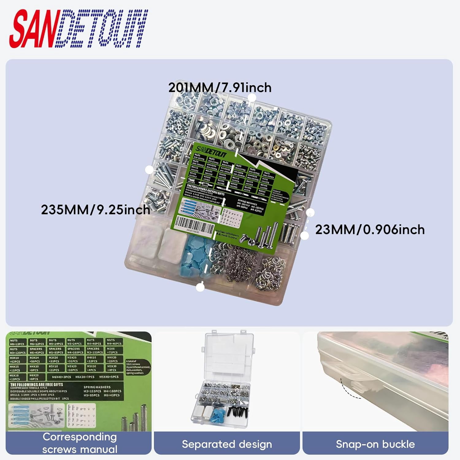 1521Pcs M3 M4 M5 M6 Screws Nuts Assortment Kit with Plastic Storage Box for Furniture Machinery Automotive DIY Projects