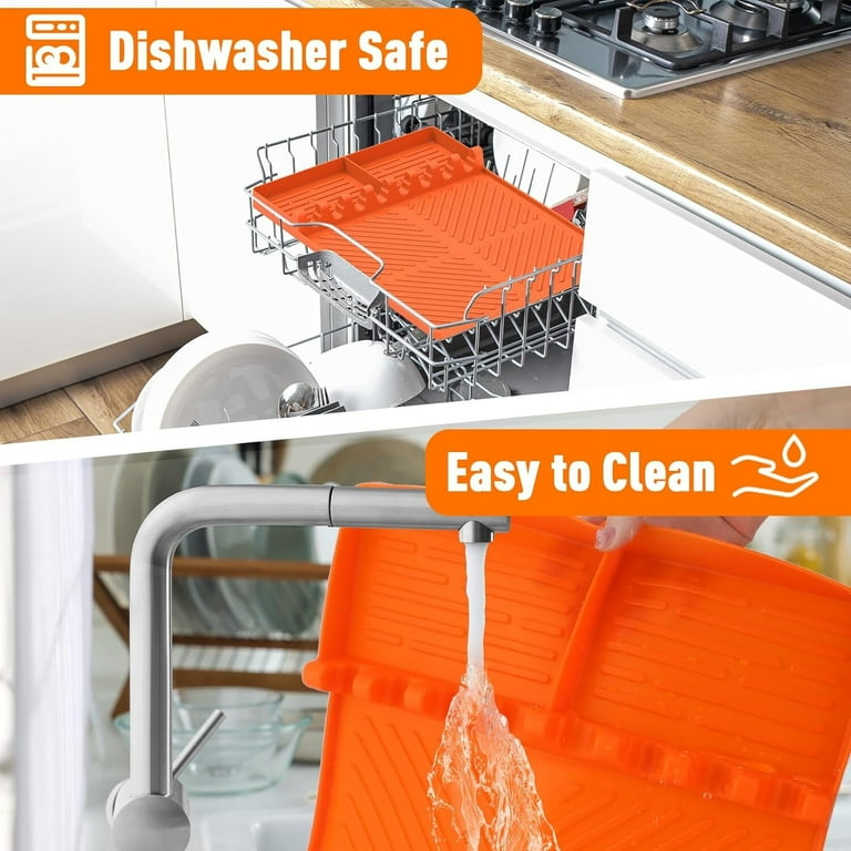 Silicone Grill Mat, Griddle Tools Mat for Blackstone, Spatula Grill Mat with Drip Pad for Kitchen, Cooking, Countertop, BBQ Caddy Utensils Holder Griddle Accessories for Blackstone