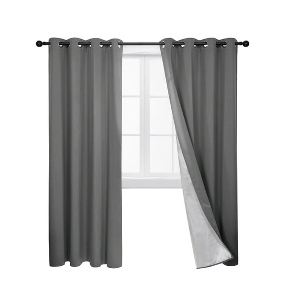 Deconovo Blackout Curtains with Silver Coating Energy Saving, Dark Gray, 52W x 63L Inch, Thermal Insulated, Noise Reducing Drapes for Home, Set of 2