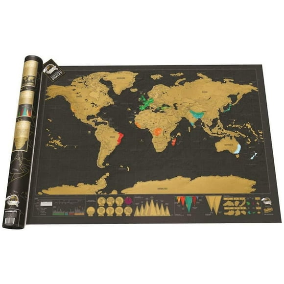 Scratch Off World Map For Travelers, Black And Gold Map 82 X 59 Cm