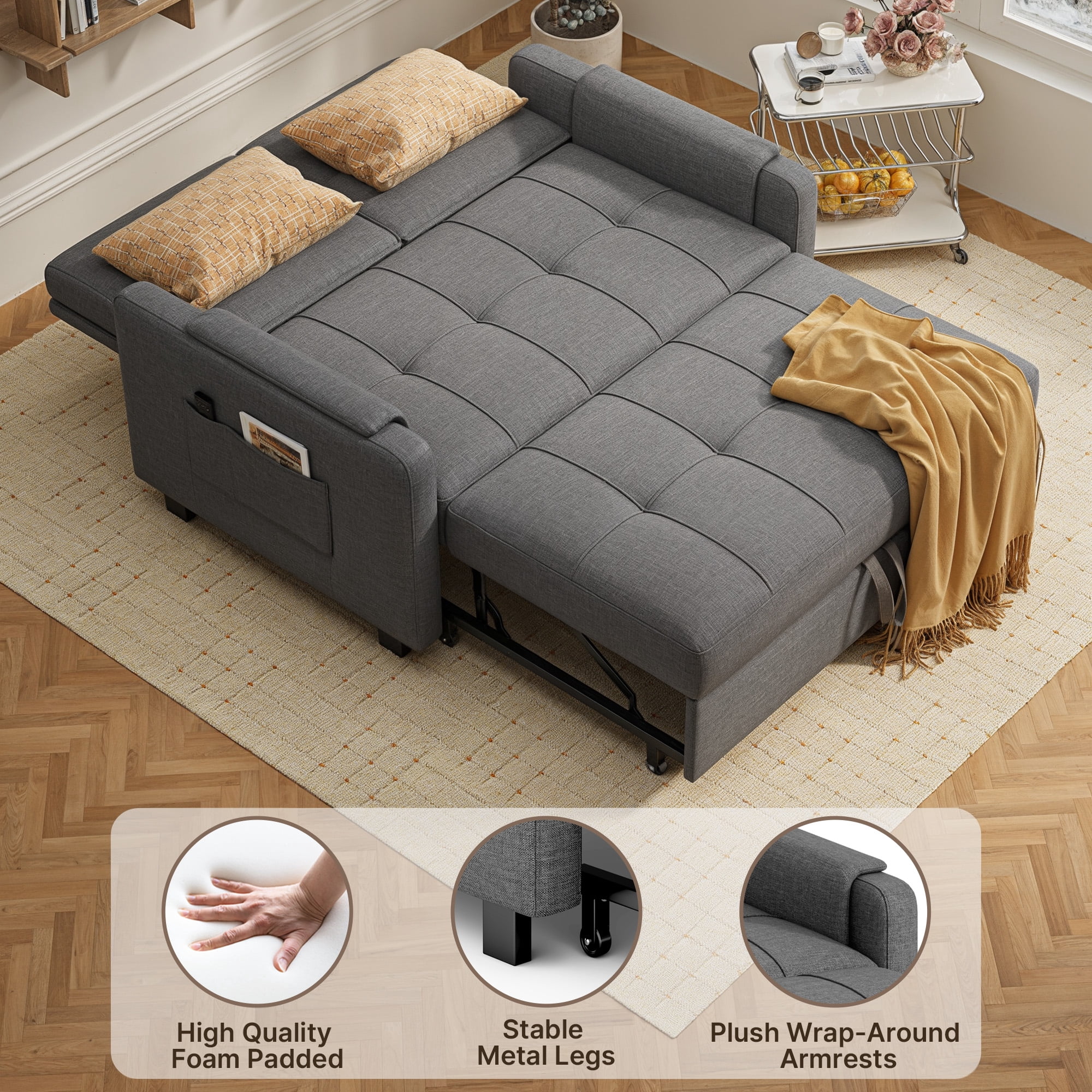 Lofka 71" D Twin Size Convertible Pull-Out Sofa Bed with 6 Adjustable Angles and Smooth Rolling Wheels for Small Spaces, Dark Gray