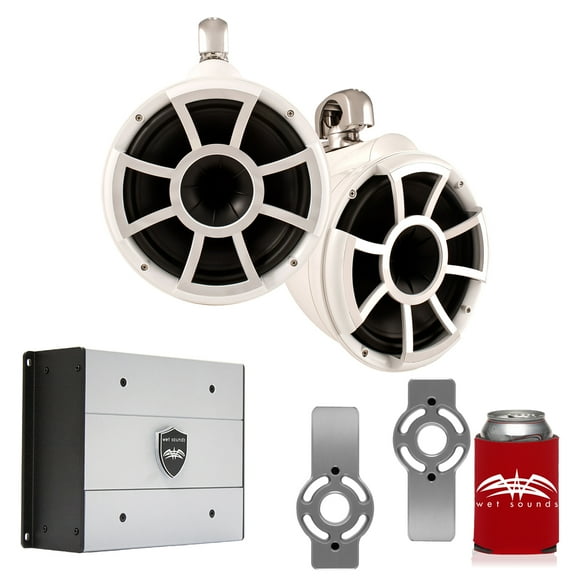 Wet Sounds for Mastercraft 2007 & Up - REV10 10" White Swivel Tower Speakers & Mastercraft Tower Adapters & HTX4 Amp