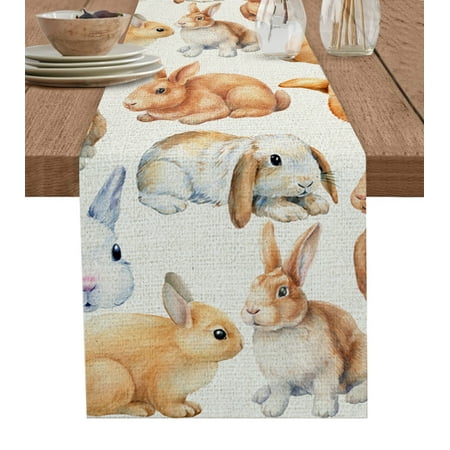 

Easter Decor 2023 Easter Bunny Egg Flower Burlap Table Runner Wedding Decoration Kitchen Dining Table Mat Napkin Tablecloth