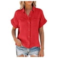 thumbnail image 3 of YEJIMAN Red Oversized Tshirts For Women, Polyester Shirt Women Trendy, Women's Loose Button Long Shirt Cotton Ladies Casual Tops T-Shirt Blouse, 3 of 6
