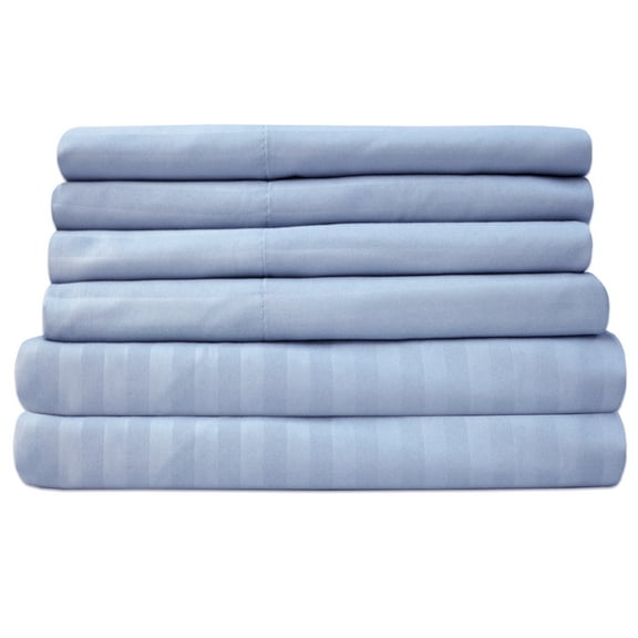 Dobby Stripe Sheets - 6 Piece 1500 Supreme Collection Fine Brushed Microfiber Deep Pocket Sheet Set - Light Blue, Full