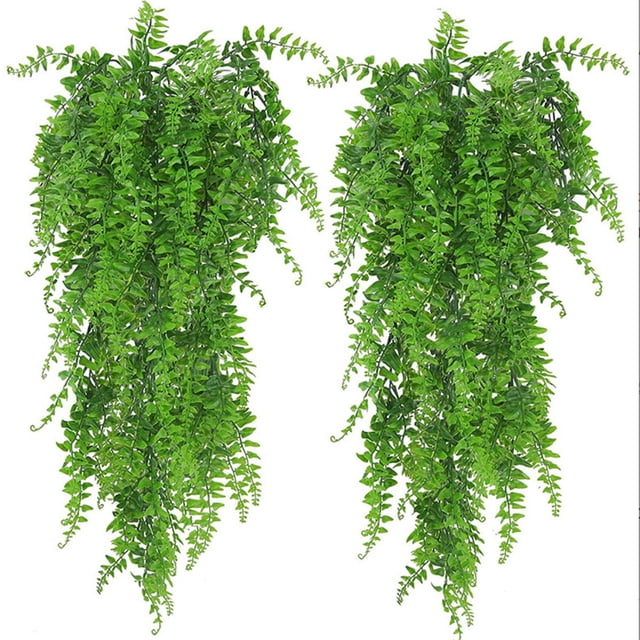 Plantas colgantes artificiales, follaje sintético resistente a los rayos UV para decoración interior y exterior, artesanía de alta calidad, 2 piezas