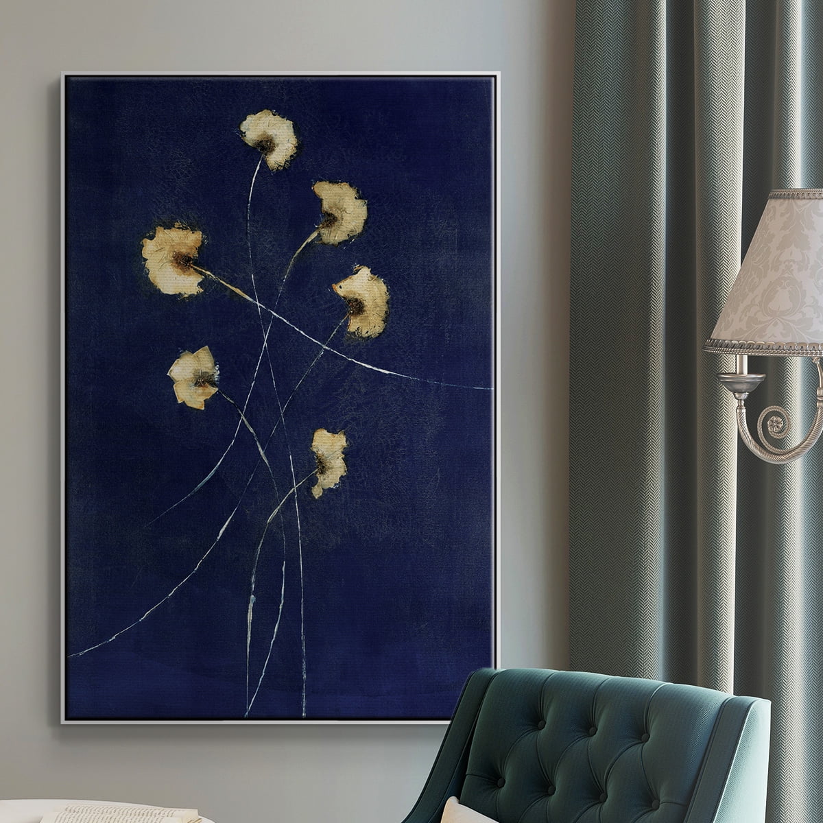 Indigo 1 Framed Premium Gallery Wrapped Canvas - Ready to Hang - 17 x 25 - White Floating Frame