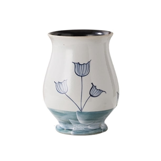 Lavabo de cerámica de lujo for el hogar, de porcelana azul y blanca, con base alta y orificio de drenaje.