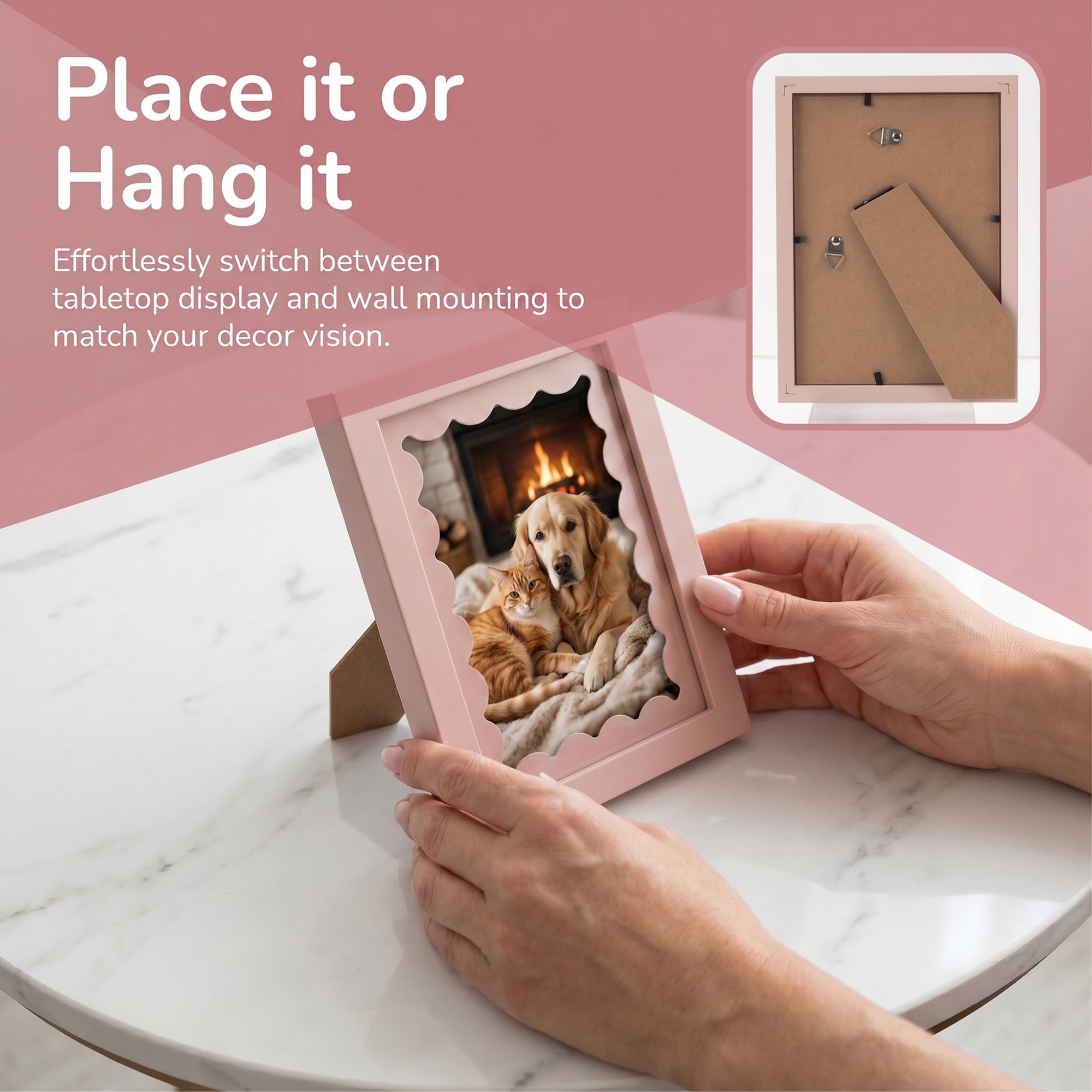 Unique Bargains MDF Wood Cute Wavy Picture Frame Pink 4" x 6"