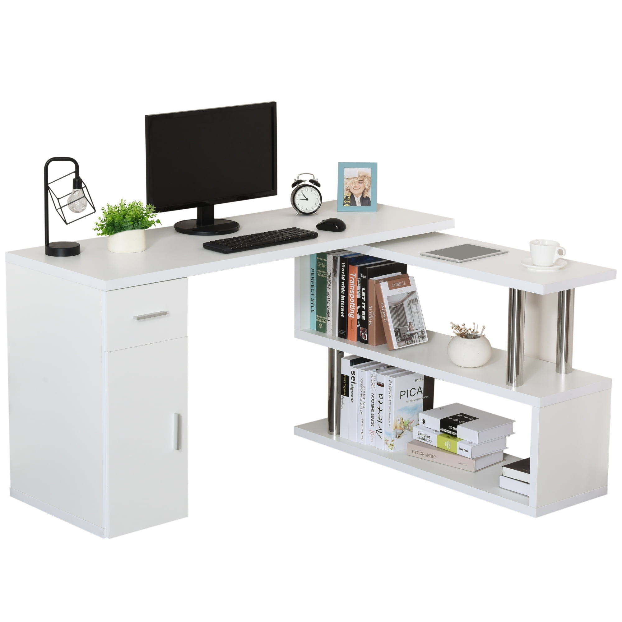 Homcom L Shaped Computer Desk With, L Shaped Computer Desk With Drawers And Shelves