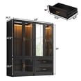thumbnail image 3 of Full Glass 4 Door Wardrobe Combination for Bedroom, 71"H 63"W Armoire Wardrobe Closet with Mirror & 2 Drawers & LED Hanging Rod, 3 of 8