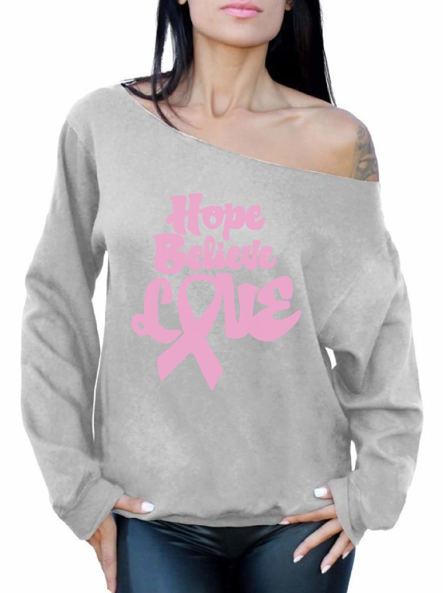 Awkward Styles Hope Believe Love Cancer Off The Shoulder Oversized Sweatshirt