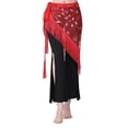 thumbnail image 1 of Falda de danza del vientre de malla colgante para mujer, bufanda con borlas y lentejuelas brillantes rojo, 1 of 9