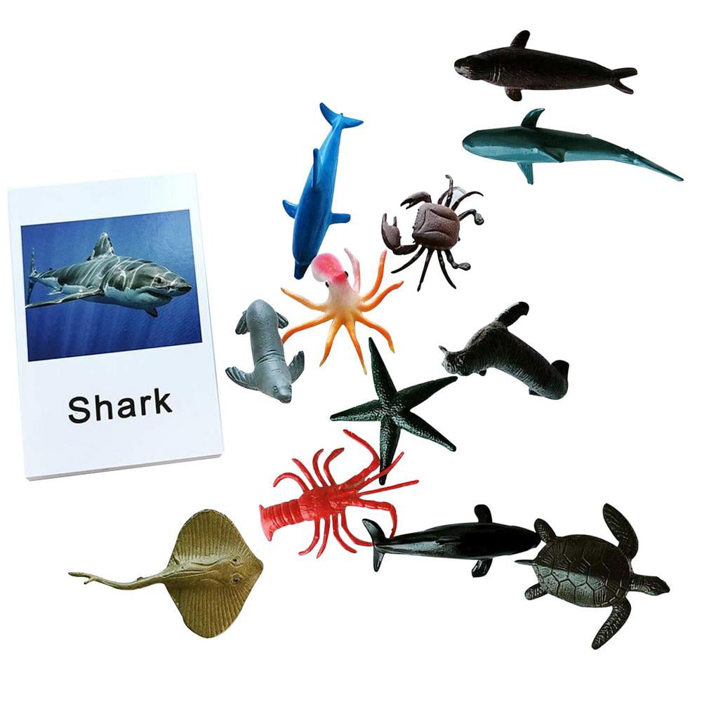 12 Pieces Miniature Animals Montessori Ocean Animal Match Cards and Figurines 