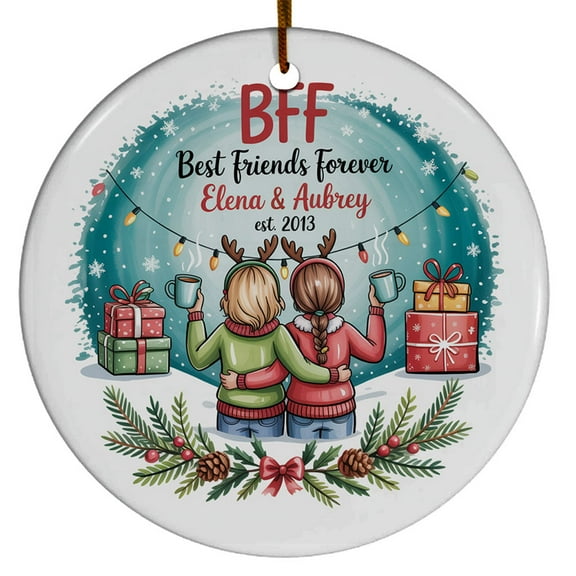Friends ForChristmas Ornament Gift for Bestie BFF Soul Sister, Custom Name Text Names Long Distance Friendship Christmas Ornament Tree, Merry Xmas