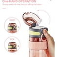 thumbnail image 2 of Botellas de agua para niños de 18 oz con tapa de paja y asa de transporte, botella de agua a prueba de fugas sin Bpa con botón pop para la escuela, naranja, 2 of 5