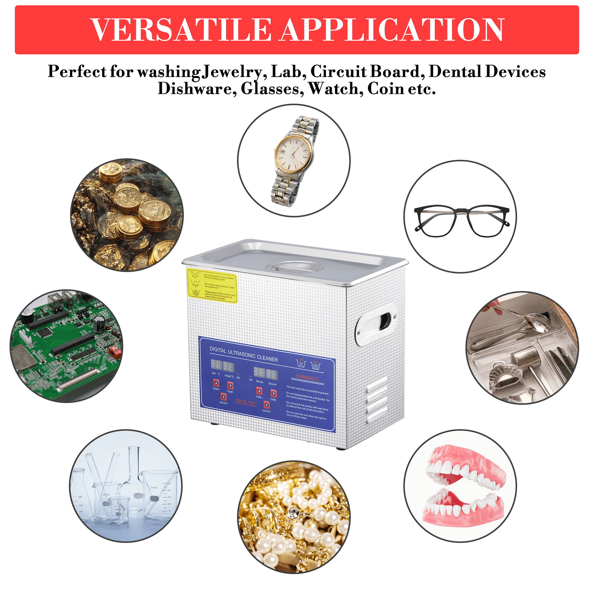 Kojooin 3l Digital Ultrasonic Cleaner with Heating Function | 40khz & 120w Cleaning System | Timer Control, Suitable for Jewelry, Eyeglasses, and Watches